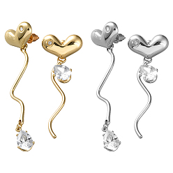 Platinum & Light Gold 2пары 2 серьги-гвоздики с кисточками из цветного сплава со стразами, сердце, платина и светлое золото, 44x16.5 мм, 59x16.5 мм, 1 пара / цвет