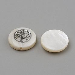 Platinum Natural Freshwater Shell Beads, Flat Round & Tree, Platinum, 15x4mm, Hole: 1mm