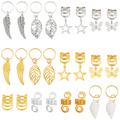 Mixed Shapes 120шт. 12 стили, кольца для дредов из сплава и железа, украшение для волос, манжеты для волос, разнообразные, 16~46 мм, внутренний диаметр: 9~12.5 мм, 10 шт / стиль