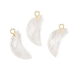 Хрусталь Природного кварца хрустальных подвесок, с латунной фурнитурой , граненые, Луна прелести, 23x10x6 мм, отверстие : 2 мм
