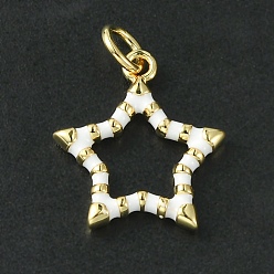 Белый Реечное покрытие подвески из экологически чистой латуни с эмалью, с целью перехода в кольце, долговечный, без свинца и без кадмия, реальный 18 k позолоченный, звезда очарование, белые, 16.5x14.5x2 мм
