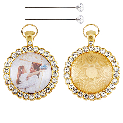 Золотой 2шт. оправа для подвески из сплава со стразами, со стеклянными кабошонами и иглами, золотые, 48 мм