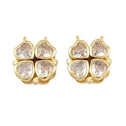 Real 16K Gold Plated Brass Pave Clear Cubic Zirconia Connector Charms Magnet Links, Heart, Real 16K Gold Plated, 15x13.5x6.5mm, Hole: 1mm
