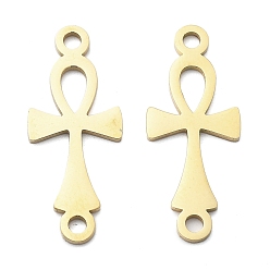Настоящее золото 18K 304 нержавеющая сталь религия анк крестовые связи соединительные подвески, реальный 18 k позолоченный, 25x10x1 мм, отверстие : 1.8 мм