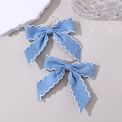 Васильковый Серьги из ткани, бантом, золотые, васильковый, 95x80 мм