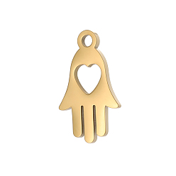 Настоящее золото 14K 304 подвески из нержавеющей стали, рука хамса с сердечным шармом, долговечный, ионное покрытие (ip), реальный 14 k позолоченный, 12x7 мм