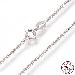 Platinum Rhodium Plated 925 Sterling Silver Rope Chain Necklaces, with Spring Ring Clasps, Platinum, 17.7 inch(45cm)