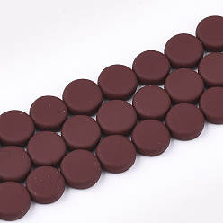 Brown Spray Painted Non-magnetic Synthetic Hematite Beads Strands, Flat Round, Brown, 8x3mm, Hole: 1mm, about 48pcs/strand, 15.7 inch