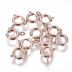 Rose Gold Ion Plating(IP) 304 Stainless Steel Spring Ring Clasps, Rose Gold, 8x1.8mm, Hole: 2.5mm