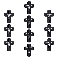 Черный 10шт. крест со словом Иисус силиконовые бусины, для изготовления ювелирных изделий своими руками, чёрные, 30x23x8 мм