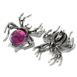 Magenta Dual-use Items Alloy Pave Dyed Shell Spider Brooch, with Jet Rhinestone, Antique Silver, Magenta, 57.5~58x41.5~42x12.5mm, Hole: 4x3mm