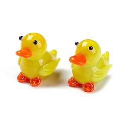 Желтый Миниатюрные уточки ручной работы лэмпворк, фигурка утки домашний настольный дисплей украшение, желтые, 23.5x15x30 мм