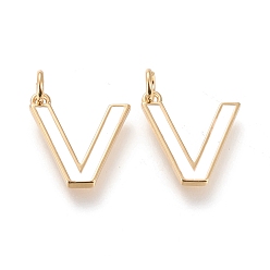Letter V Латунь эмаль подвески, с целью перехода в кольце, долговечный, реальный 18 k позолоченный, letter.v, белые, letter.v, V: 15.5x14.5x1.8 мм, прыжковые кольца: внутренний диаметр: 3 мм