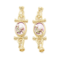 Настоящее золото 18K Застежки-бабочки из латуни с натуральным жемчугом, без кадмия, без никеля и без свинца, с эмалью, овальная с цветочным узором, реальный 18 k позолоченный, 56 мм