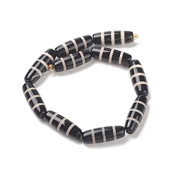 Striped Pattern Tibetan Style Striped Pattern dZi Beads Strands, Natural Agate Beads, Dyed & Heated, Oval/Oblong, Black, 26.5~29.5x9.5~10mm, Hole: 2mm, about 10pcs/strand, 13.9 inch(35.5cm)