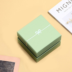 Бледно-Зеленый Бумажные наборы ювелирных изделий с бантом и принтом, коробки для хранения, квадратный подарочный футляр для ожерелья, Кольца, Серьги, бледно-зеленый, 7.5x7.5x5 см