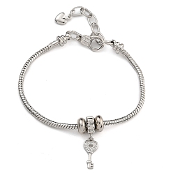 Key Латунные микропаве кубические цирконии европейские браслеты, ключ, 7-1/8 дюйм (18.1 см)