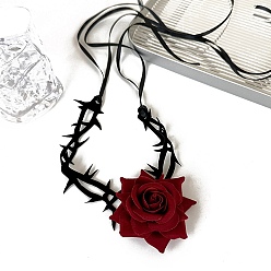 Dark Red Halloween Cloth Pendant Necklaces, Rose, Dark Red, 43.31 inch(110cm)
