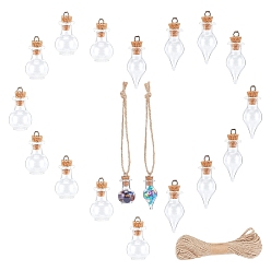 Clear Empty Glass Wishing Bottle Pendants, with Jute Twine, Clear, Glass Wishing Bottle Pendants: 30pcs