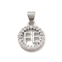 Платина Стойка металлическая латунная микропрофилированная кубическая циркония подвески, круглый со словом fe, без свинца и без кадмия, долговечный, платина, 15.5x12.5x2.5 мм, отверстие : 3.5x5 мм