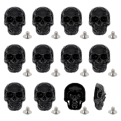 Черный 12шт. декоративные заклепки из сплава, с железным винтом, для поделок багажа и аппаратных принадлежностей, череп, чёрные, 35x25.5x13 мм