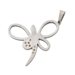Нержавеющая Сталь Цвет 304 подвески из нержавеющей стали, со стразами, очарование бабочки, цвет нержавеющей стали, 41x47.5x2 мм, отверстие : 10.5x5 мм