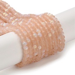 Персиковый Слойка Стеклянные бусины, имитация нефрита , с половинным покрытием ab цвета, граненые, матовые, рондель, розовые, 2.9~3.3x2 мм, отверстие : 0.7 мм, около 135~140 шт / нитка, 32~34 см