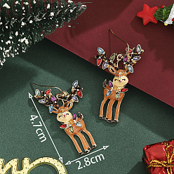 Олень Серьги-подвески из сплава, эмали и стразов, платина, олень, 47x28 мм