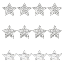 Серебро 12 шт. 1-образные пуговицы из цинкового сплава с отверстием в форме звезды, со стразами, серебряные, 20.5x21.5x8 мм, отверстие : 2.4 мм