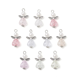 Античный Серебристый & Платиновый 60 шт прозрачные акриловые подвески, Сердце с ангелом, с круглыми бусинами из сплава в тибетском стиле и искусственного жемчуга из АБС-пластика, старинное серебро и платина, 24.5x14x6.5 мм, отверстие : 2.5x3 мм