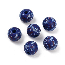 Синий Тема Дня независимости деревянные европейские бусы, печатные бусины с большими отверстиями, круглые, синие, 15.5~6 мм, отверстие : 4 мм