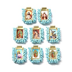 Светло-Голубой Подвески барс, с пластиковыми бусинами и бумагой, прямоугольник с фантастическими святыми, без кадмия, без никеля и без свинца, Небесно-голубой, 27x22x6 мм, отверстие : 2.2 мм
