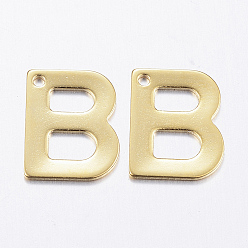 Letter B 304 Stainless Steel Charms, Letter, Initial Charms, Real 18k Gold Plated, Letter.B, 11x6~12x0.8mm, Hole: 1mm