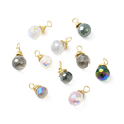 (52) Непрозрачная лаванда Стеллаж из латуни со стеклянным кулоном, без кадмия и без свинца, долговечный, граненые круглые подвески, разноцветные, 16~17x7.5 мм, отверстие : 3 мм