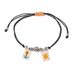 Легкий Лосось Плетеные браслеты из бус из сплава и латуни, со стеклянной подвеской-семечком, цветок, светлый померанцевый, внутренний диаметр: 3-1/2 дюйм (9 см)