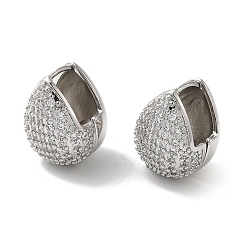 Платина Серьги-кольца из латуни с покрытием из реечного камня и фианитами, без свинца и без кадмия, долговечный, платина, 17.5x13.5x14 мм