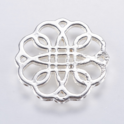 Серебро Латунь филигрань столяры ссылки, долговечный, без свинца и без кадмия, цветок, серебряный цвет гальваническим, 21x1.5 мм, отверстие : 0.5 мм