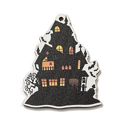 Замок Древесины подвески, Хэллоуин тема, чёрные, дом с привидениями/замок, 50x41x3 мм, отверстие : 2 мм