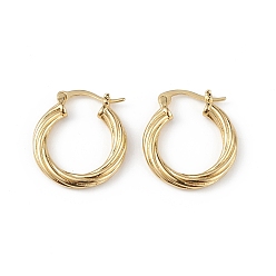 Настоящее золото 18K Латунные рифленые серьги-кольца для женщин, долговечный, без свинца и без кадмия, реальный 18 k позолоченный, 22x19.5x3 мм, штифты : 0.7~1.2x0.7 мм