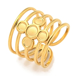 Настоящее золото 18K Ионное покрытие (IP) 304 крестообразные компоненты манжеты из нержавеющей стали с широким раскрытием, настройка кольца колодки, реальный 18 k позолоченный, лоток : 3~4 мм, регулируемый