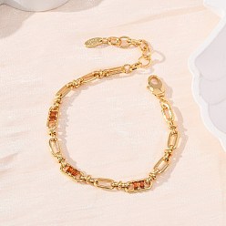 Оранжевый Браслеты-цепочки из овальной латуни с микропаве из кубического циркония, украшенные скрепками, для женщин., реальный 18 k позолоченный, без кадмия и без свинца, стойки покрытие, долговечный, оранжевые, 6.69 дюйм (17 см)