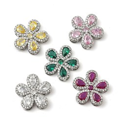 (52) Непрозрачная лаванда Латунный паве кубический цирконий 5-лепестковый цветок многорядные звенья, платина, стойки покрытие, долговечный, без кадмия и без свинца, разноцветные, 20x20.5x5.5 мм, отверстие : 4x2 мм