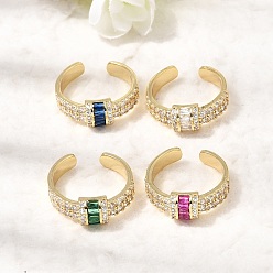Couleur Mélangete Bagues ouvertes en laiton avec micro pavé de zircones cubiques pour femmes, plaqué longue durée, crémaillère plaquage, réel 18 k plaqué or, couleur mixte, 7mm, taille us 7 1/4 (17.5 mm)
