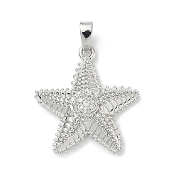 Платина Латунные микро проложить кубического циркония подвески, морская звезда, платина, 22x20x5.8 мм, отверстие : 2.8x5 мм