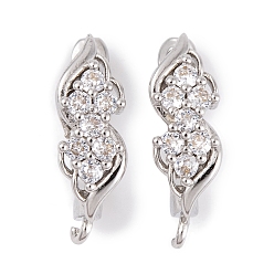 Платина Покрытие стойки латунное кольцо с цирконием, фурнитура для сережек, без кадмия и без свинца, долговечный, платина, 15.5x6 мм, отверстие : 1.5 мм, штифты : 11x1 мм