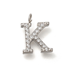 Letter K 304 микро нержавеющей стали прокладывать Цирконом подвески, подвески с буквой az~z, Письмо K, 12.5x9.5x2 мм, отверстие : 2 мм
