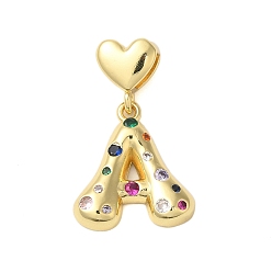 Letter A Покрытие стойки латунь микро паве прозрачные перданты из кубического циркония, без кадмия и без свинца, долговечный, реальный 18 k позолоченный, буква a, 31 мм, Кулон : 22x19.5x4 мм, отверстие : 6x3 мм