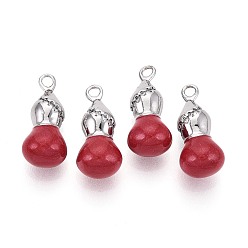 (123L) Белый крем непрозрачный блеск Латунные микропаве прозрачные подвески с фианитом, тыквенные прелести, с эмалью, платина, огнеупорный кирпич, 20x9x8 мм, отверстие : 2 мм