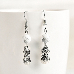 Говлит Натуральный Howlite болтаться серьги, Рождественские украшения в виде снеговика из сплава для женщин, 50x8 мм