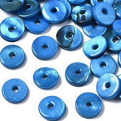 Dodger Blue Spray Painted Natural Freshwater Shell Beads, Disc/Flat Round, Heishi Beads, Dodger Blue, 7x1.5~2mm, Hole: 1.5mm